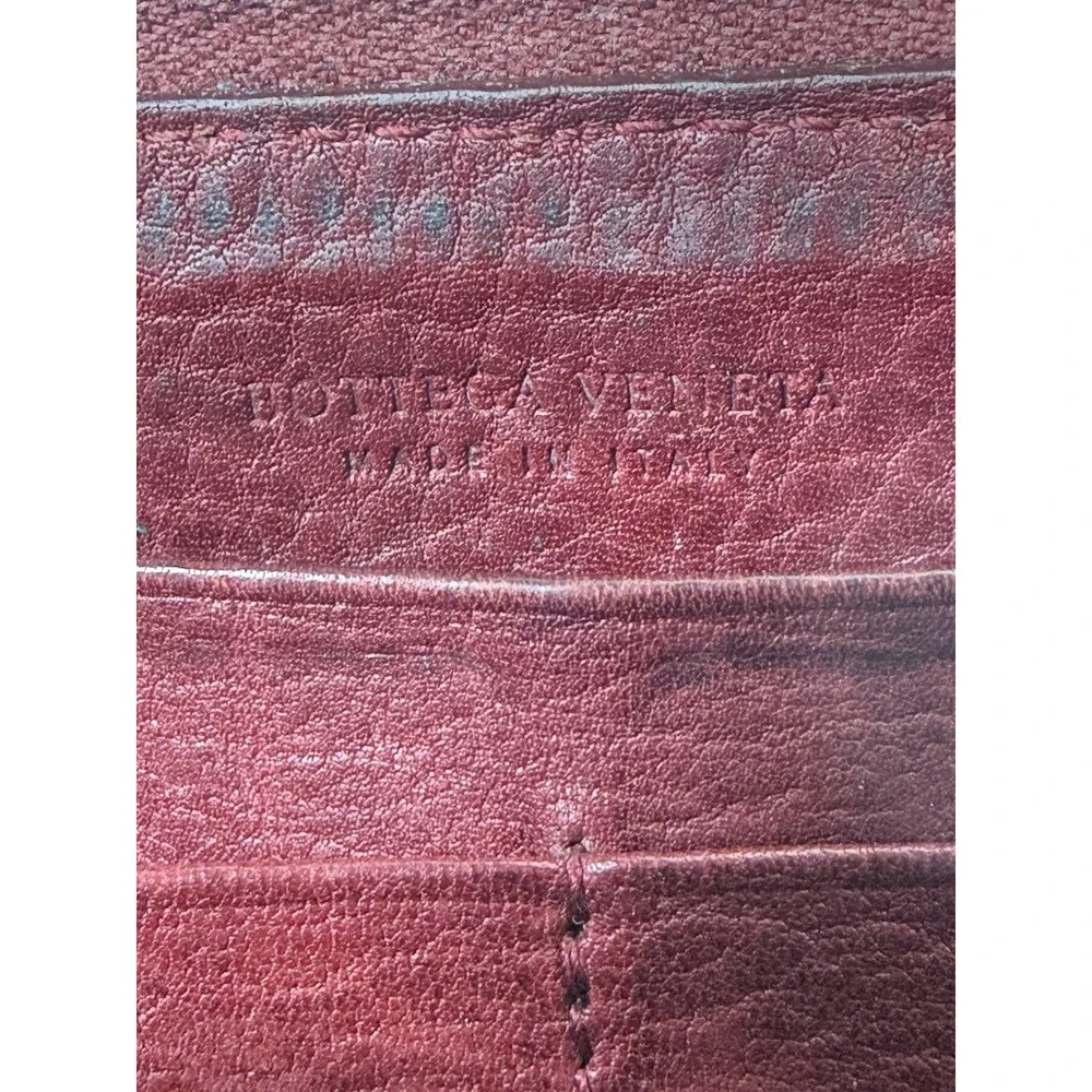 Bottega Veneta Intrecciato Zip Around Leather Wallet Burgundy‎ Made in Italy